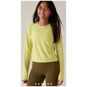 ATHLETA GIRL Power Up Sport Round Neck Long Sleeve Yellow Blouse
